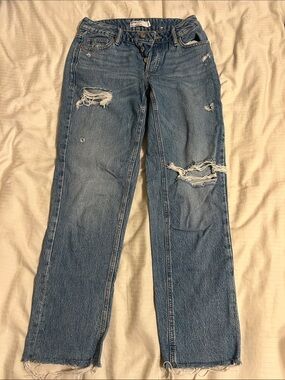 Garage Distressed Straight Leg Jeans - Blue